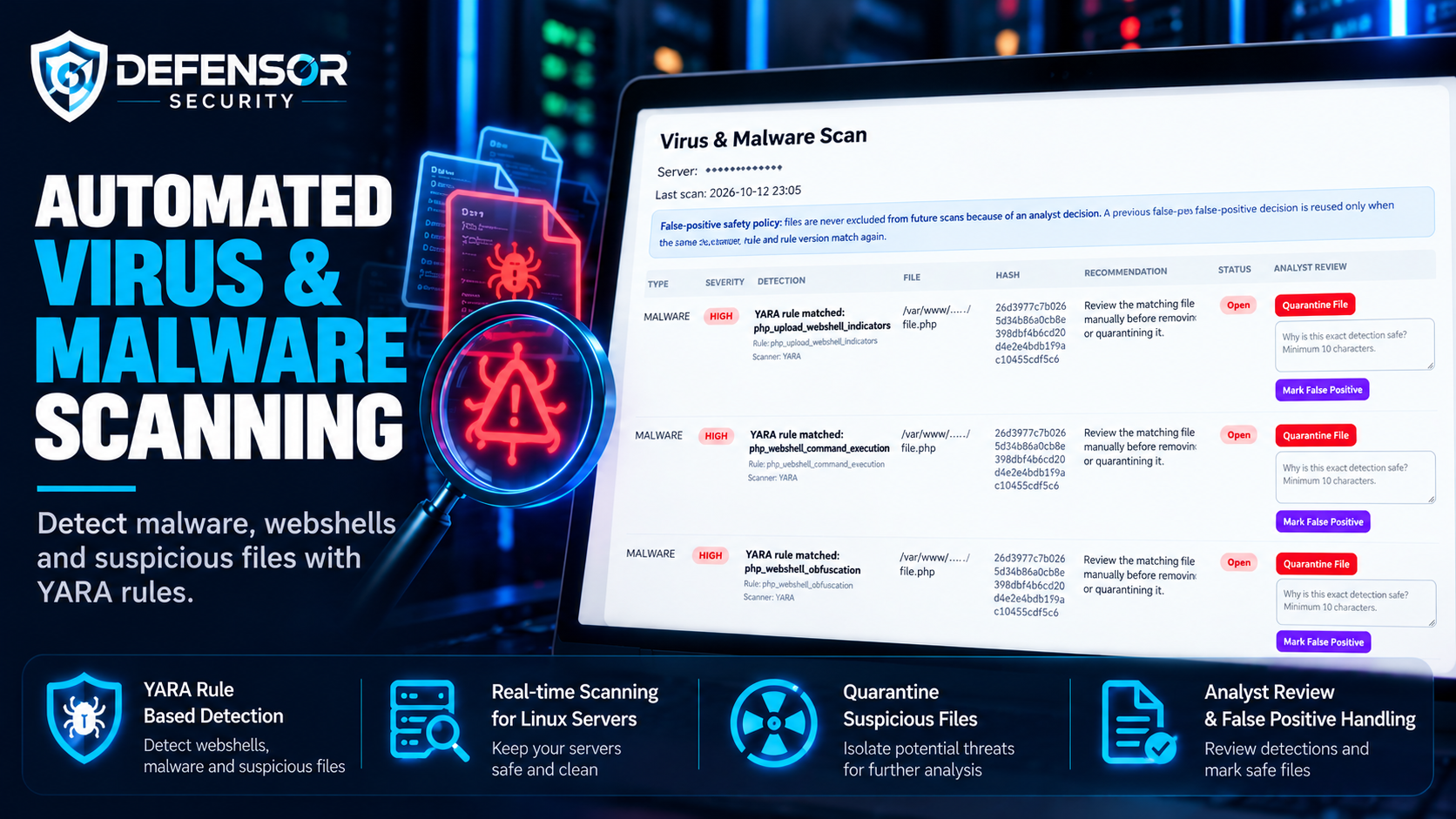 Automated Virus & Malware Scanning: How DEFENSOR Protects Linux Servers