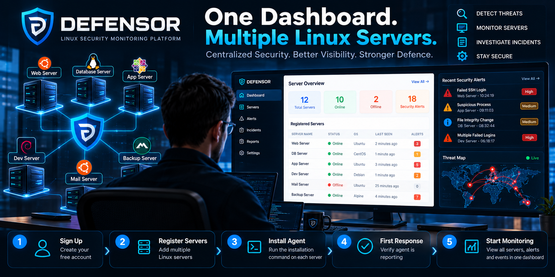 Monitor and Defend Multiple Linux Servers from One Dashboard with DEFENSOR